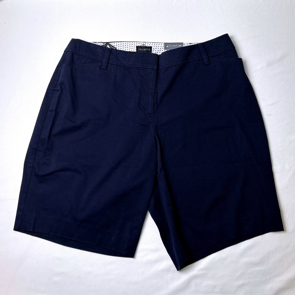Talbots Women High Rise Heritage Twill Perfect Short Size 14WP Navy Blue NEW